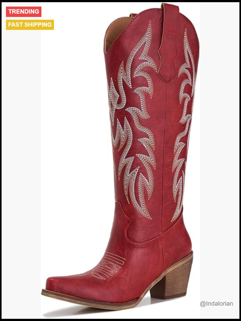 Western Knee High Cowgirl Boots With Pointed Toe, Chunky Heel & Side Zipper